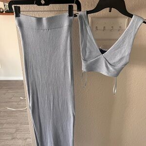 Light Gray Ribbed Two-Piece Set